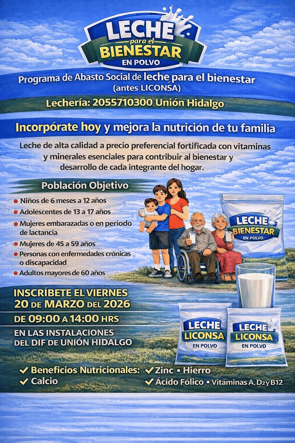 DIF Unión Hidalgo abre registro para el programa Leche para el Bienestar