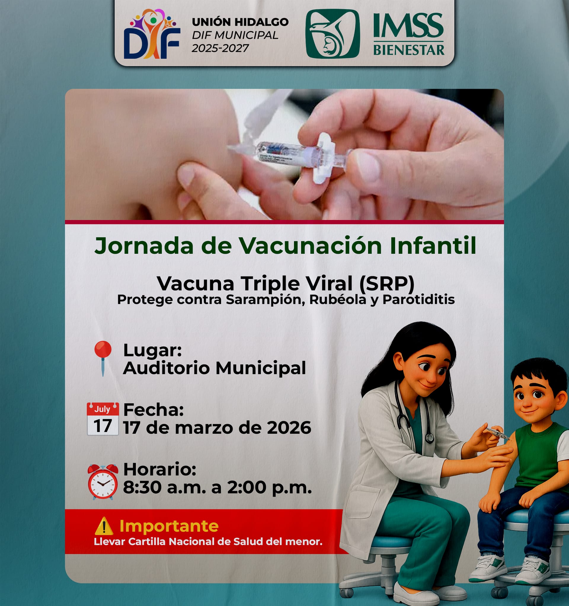 Protege a tus hijas e hijos: Jornada de Vacunación Infantil en Unión Hidalgo